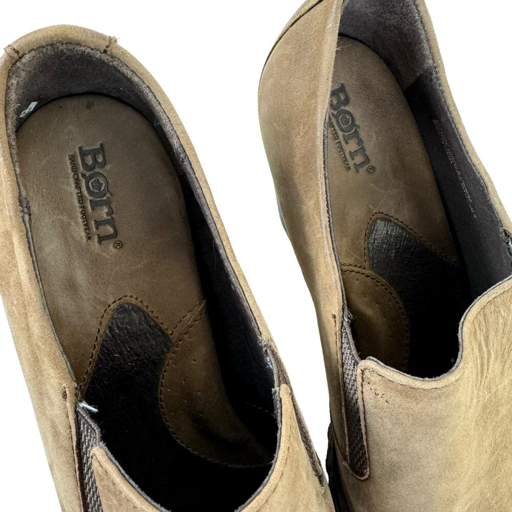 Born Gertrude‎ Distressed Brown Leather Pull On Block Heel Booties Women's Sz 10 - Picture 10 of 12